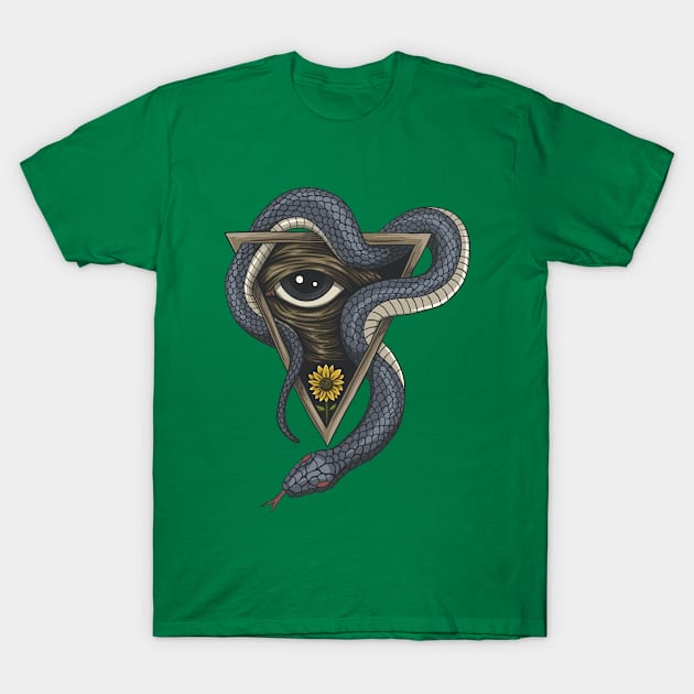 Snake One Eye Illustration T-Shirt by Mako Design 